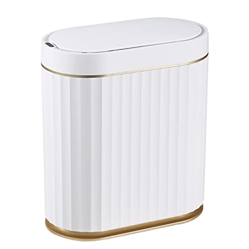 ELPHECO Bathroom Trash Can with Lid, 2 Gallon, Motion Sensor, White Gold | Automatic Garbage Can, IPX5 Waterproof Plastic Wastebasket, Trash Bin for Kitchen, Bedroom, Home and Office : Home & Kitchen