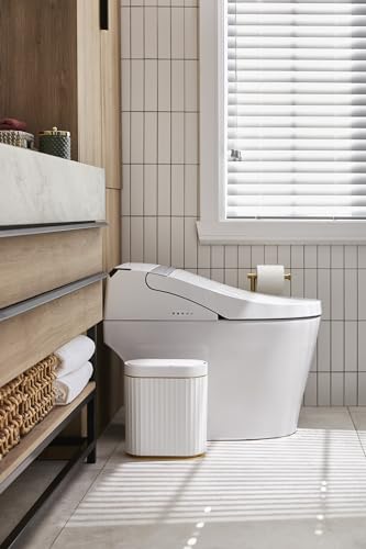 ELPHECO Bathroom Trash Can with Lid, 2 Gallon, Motion Sensor, White Gold | Automatic Garbage Can, IPX5 Waterproof Plastic Wastebasket, Trash Bin for Kitchen, Bedroom, Home and Office : Home & Kitchen - Image 4