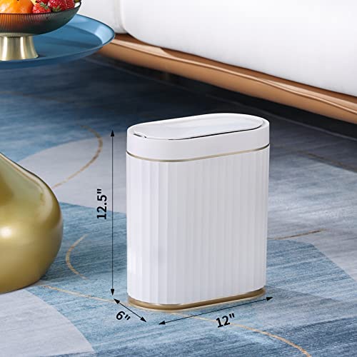 ELPHECO Bathroom Trash Can with Lid, 2 Gallon, Motion Sensor, White Gold | Automatic Garbage Can, IPX5 Waterproof Plastic Wastebasket, Trash Bin for Kitchen, Bedroom, Home and Office : Home & Kitchen - Image 2