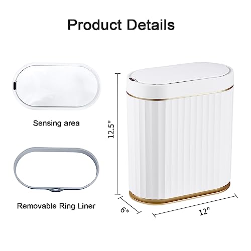 ELPHECO Bathroom Trash Can with Lid, 2 Gallon, Motion Sensor, White Gold | Automatic Garbage Can, IPX5 Waterproof Plastic Wastebasket, Trash Bin for Kitchen, Bedroom, Home and Office : Home & Kitchen - Image 7