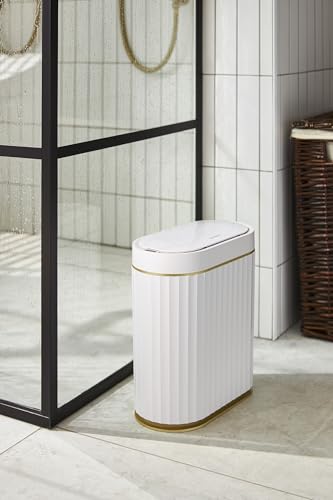ELPHECO Bathroom Trash Can with Lid, 2 Gallon, Motion Sensor, White Gold | Automatic Garbage Can, IPX5 Waterproof Plastic Wastebasket, Trash Bin for Kitchen, Bedroom, Home and Office : Home & Kitchen - Image 3