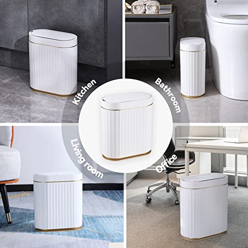 ELPHECO Bathroom Trash Can with Lid, 2 Gallon, Motion Sensor, White Gold | Automatic Garbage Can, IPX5 Waterproof Plastic Wastebasket, Trash Bin for Kitchen, Bedroom, Home and Office : Home & Kitchen - Image 5