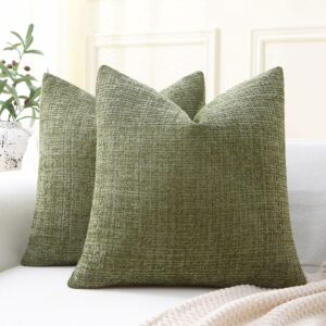 Decorative Throw Pillow Covers 18x18 Pack of 2 Olive Couch Pillow Covers Soft Cozy Textured Chenille Pillowcases