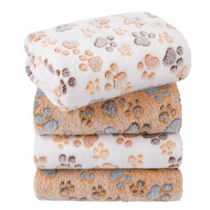 LINENLUX Dog Blankets 4-Pack, Super Soft Fluffy Fleece Pet Throw Warm