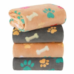LINENLUX Dog Blankets 4-Pack, Super Soft Fluffy Fleece Pet Throw Warm